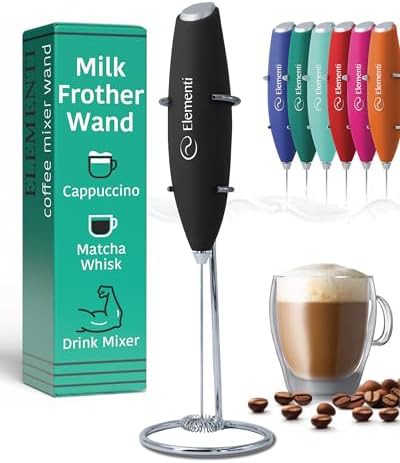 Black turbo coffee frother with stand