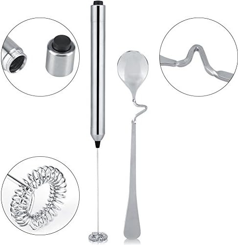 Silver battery operated frother with spoon — photo 4