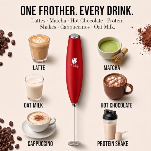 Red handheld cappuccino maker with stand — photo 4