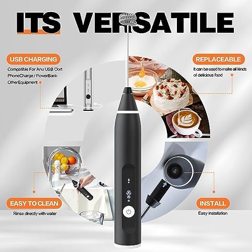 Black rechargeable handheld milk frother — photo 3
