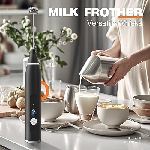 Black rechargeable handheld milk frother — photo 4
