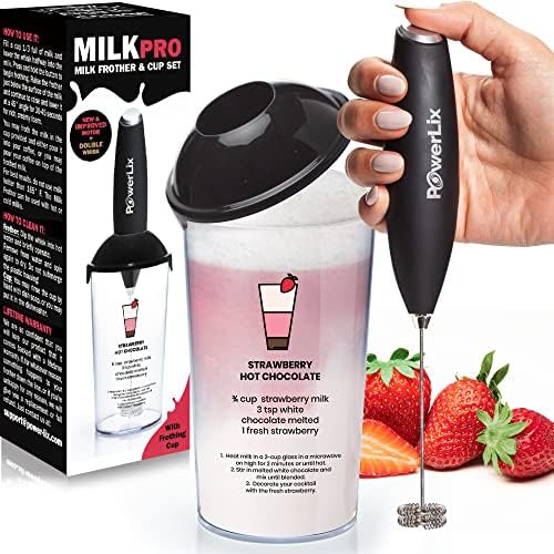 Handheld double whisk frother with foamer cup
