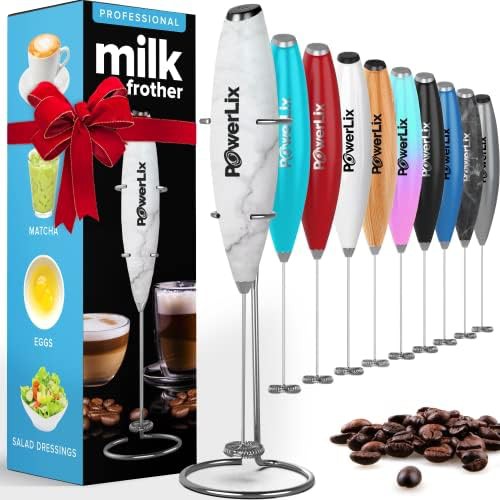 White marble pattern handheld frother with stand