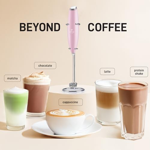 Magnetic pink double whisk foamer with stand — photo 3