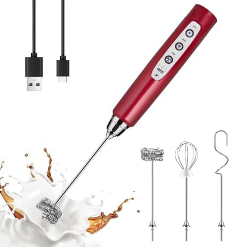 Red Handheld Rechargeable Milk Whisk