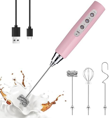 Pink Three Speed Rechargeable Frother