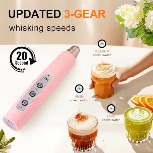 Pink Three Speed Rechargeable Frother — photo 3