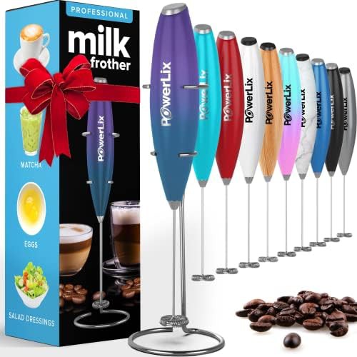 Purple and turquoise handheld foam maker with stand