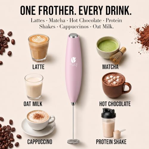 Pink handheld milk frother with stand — photo 4