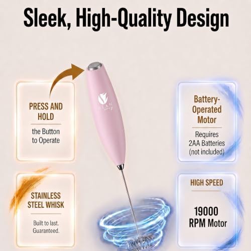 Pink handheld milk frother with stand — photo 5