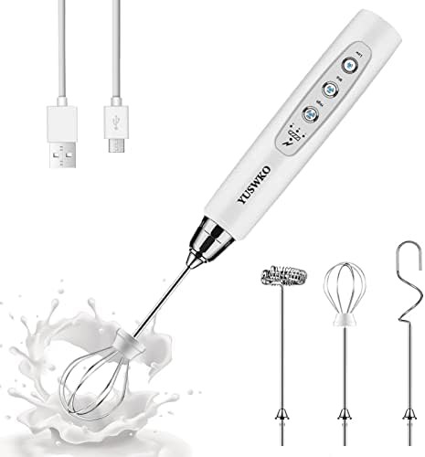 White stainless steel handheld milk frother