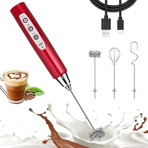Red rechargeable electric milk frother wand