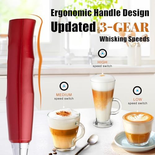 Red rechargeable electric milk frother wand — photo 3
