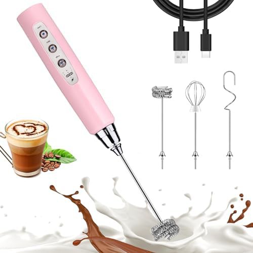 Pink three speed rechargeable milk frother wand