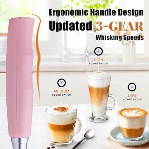 Pink three speed rechargeable milk frother wand — photo 3