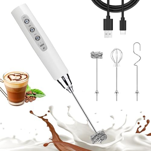 White rechargeable electric milk frother wand