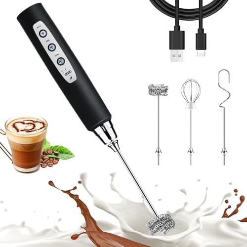 Black rechargeable electric milk frother wand