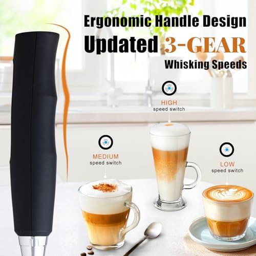 Black rechargeable electric milk frother wand — photo 3