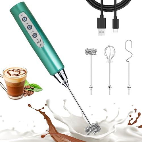 Green rechargeable electric milk frother wand