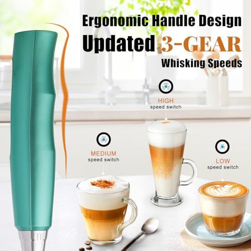 Green rechargeable electric milk frother wand — photo 3