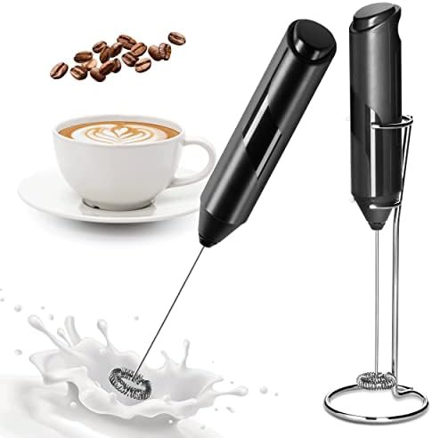 Two pack black milk frother with stand