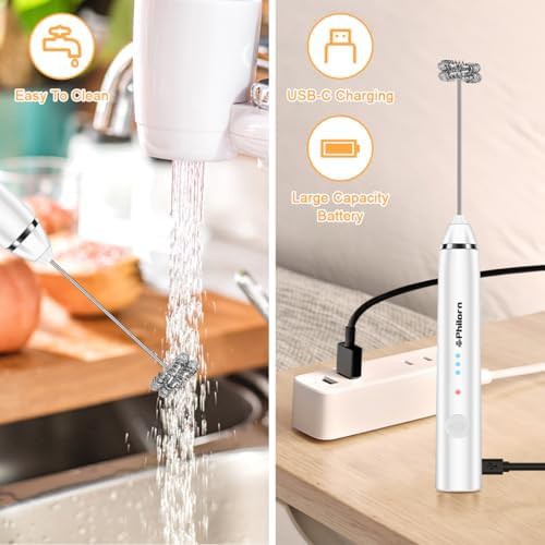White mini rechargeable electric milk foamer — photo 5