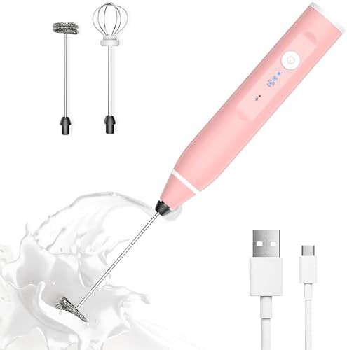 Pink rechargeable handheld milk frother