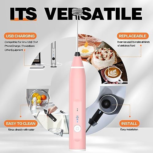 Pink rechargeable handheld milk frother — photo 3