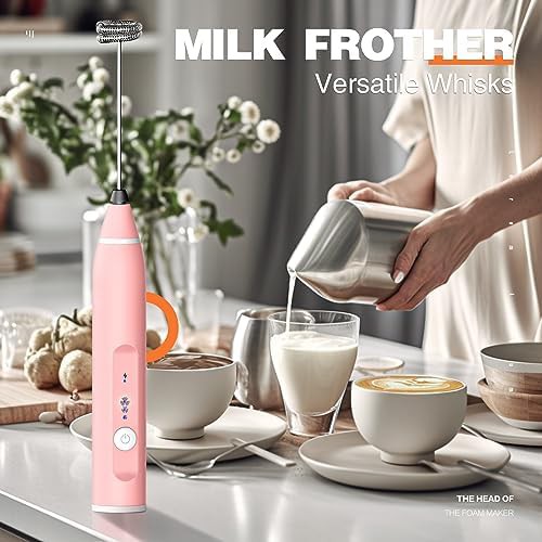 Pink rechargeable handheld milk frother — photo 5
