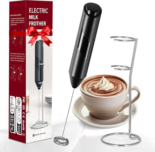 Black stand electric milk frother for coffee