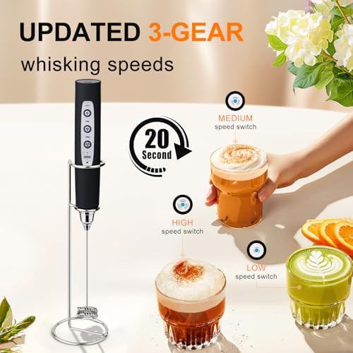 Black handheld milk frother with holder — photo 3