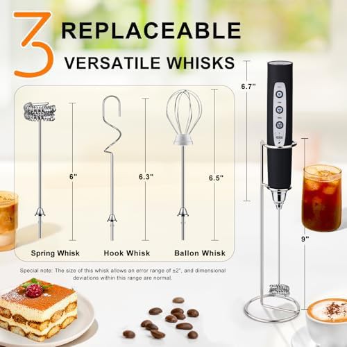 Black handheld milk frother with holder — photo 4