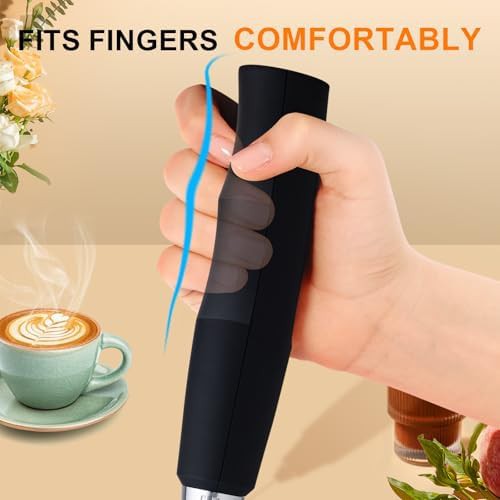 Black handheld milk frother with holder — photo 5