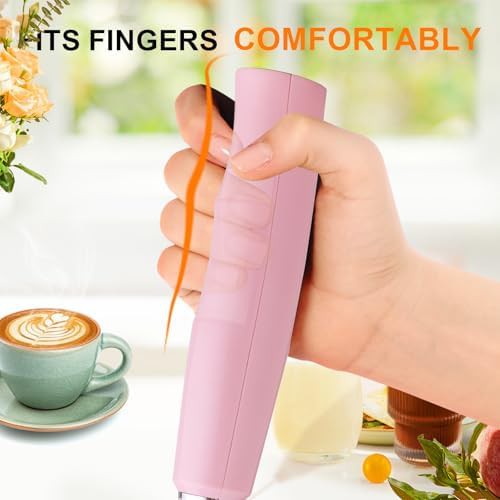 Pink rechargeable milk frother with holder — photo 4