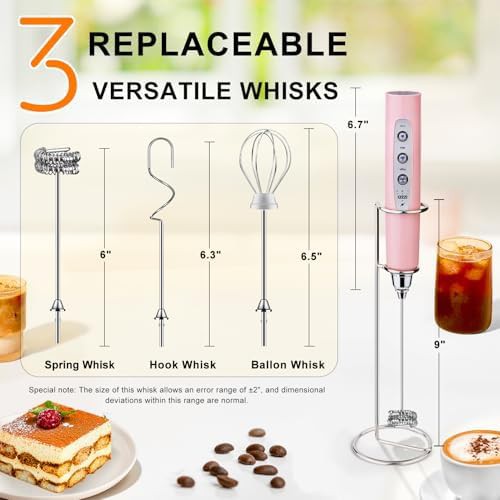 Pink rechargeable milk frother with holder — photo 5