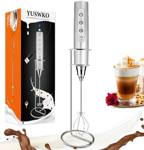 Silver rechargeable milk frother with holder
