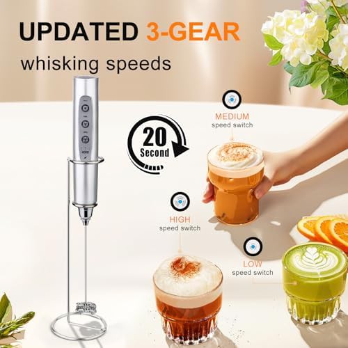 Silver rechargeable milk frother with holder — photo 3