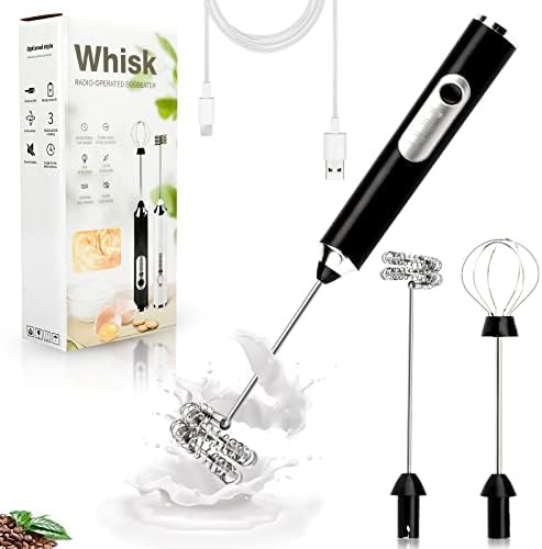 Detachable double whisk milk frother black