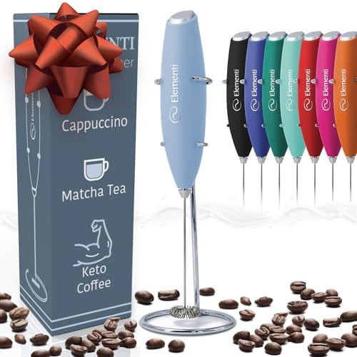Pastel blue mini frother with stand