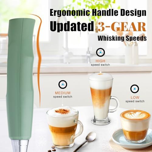 Granite green rechargeable electric milk frother — photo 3