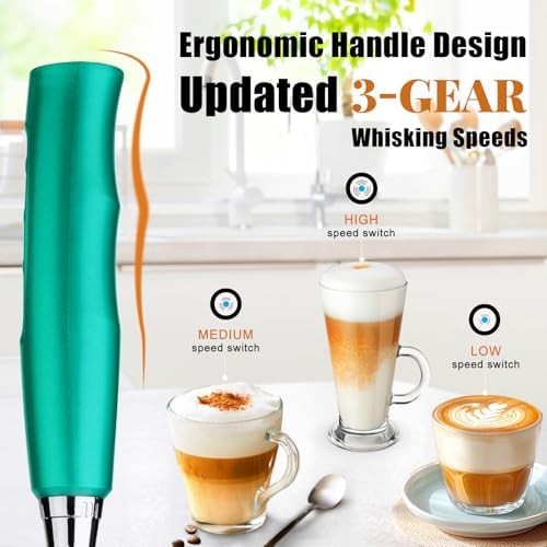 Turquoise rechargeable electric milk frother wand — photo 3