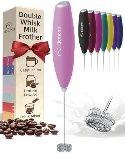 Pastel pink handheld double whisk frother