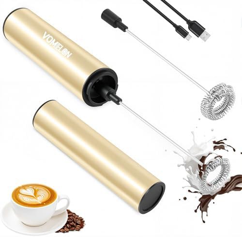 Beige rechargeable handheld drink mixer