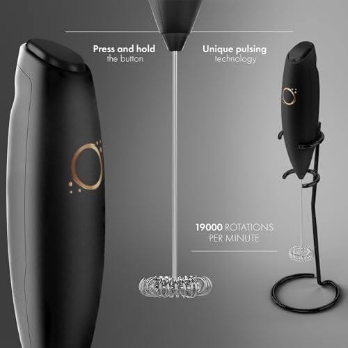 Matte black handheld milk frother with stand — photo 5