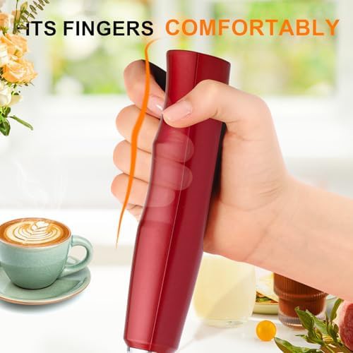 Red rechargeable milk frother with stand — photo 3