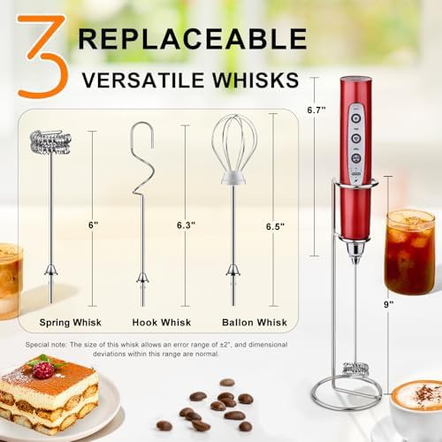 Red rechargeable milk frother with stand — photo 4