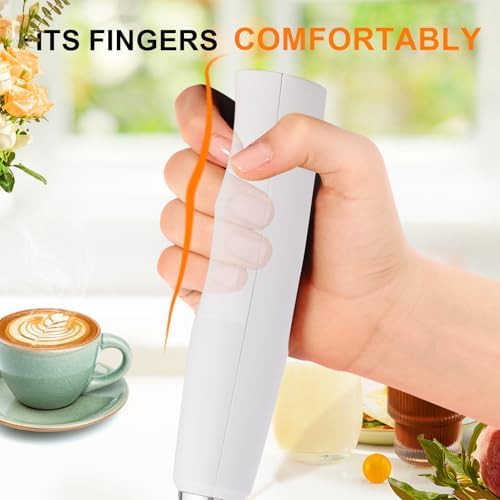 White rechargeable milk frother with holder — photo 4