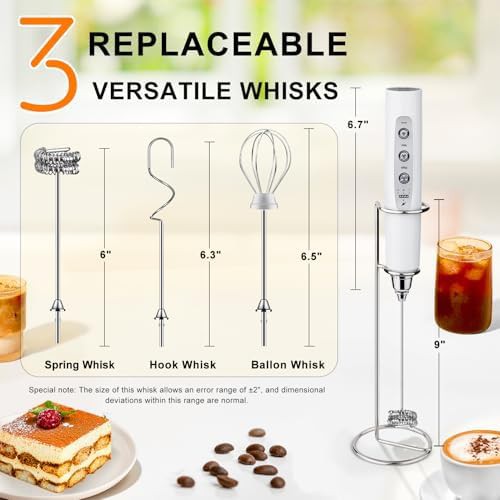 White rechargeable milk frother with holder — photo 5