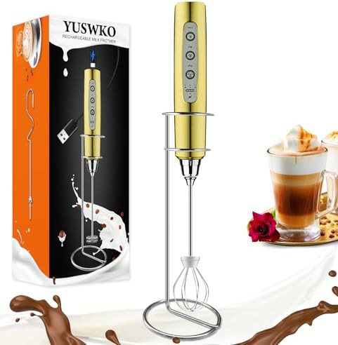 Champagne gold milk frother with convenient holder