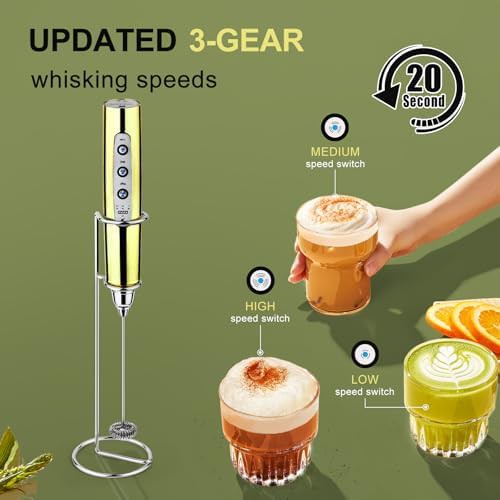 Champagne gold milk frother with convenient holder — photo 3
